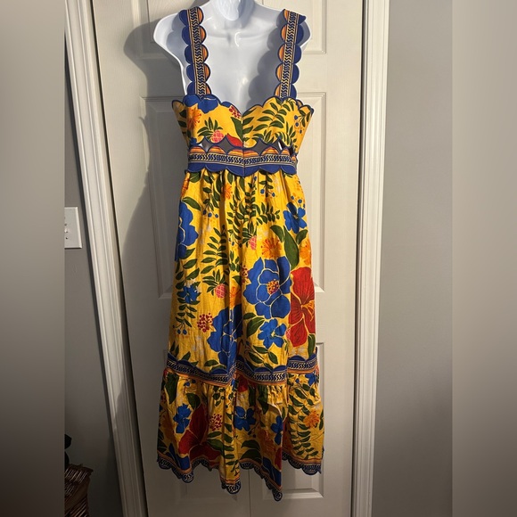 Floral Yard Yellow Sleeveless Midi Dress by FARM Rio.size medium. - Picture 2 of 14